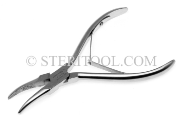 #10122 - 5"(125mm) Stainless Steel Pliers with Bent Serated Jaws & Spring Loaded Handle. 